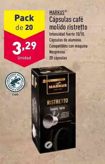 ALDI MARKUS cápsulas café molido ristretto oferta