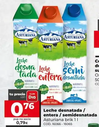 Dia Asturiana Leche desnatada / entera / semidesnatada 1l oferta