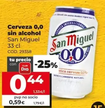 Dia San Miguel Cerveza o,o sin alcohol 33cl oferta