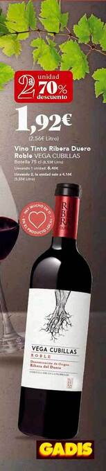 Gadis Vino tinto ribera duero roble vega cubillas oferta