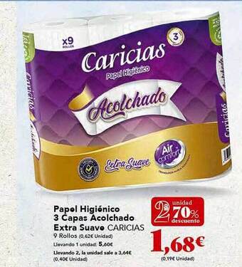 Gadis 2a unidad 70% descuento papel higiénico 3 capas acolchado extra suave caricias oferta