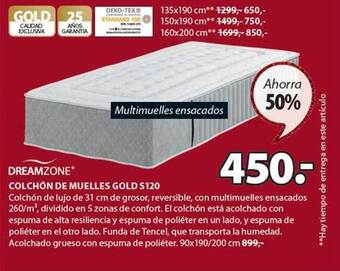 JYSK Dreamzone colchón de muelles gold s120 oferta