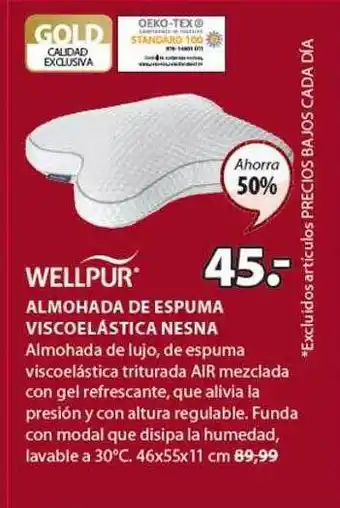 JYSK Wellpur almohada de espuma viscoelastica nesna oferta