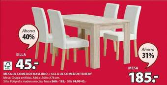JYSK Mesa de comedor haslund + silla de comedor tureby oferta
