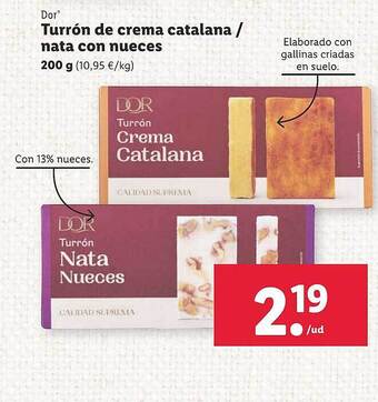 Lidl Dor turrón de crema catalana nata con nueces oferta