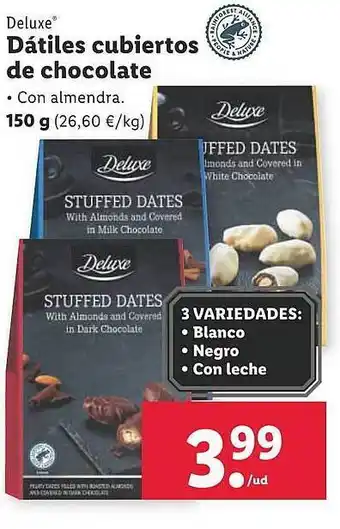 Lidl Deluxe dátiles cubiertos de chocolate oferta