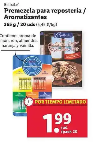 Lidl Belbake premezcla para repostería aromatizantes oferta