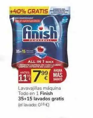 Supermercados Charter Lavavajillas máquina todo en 1 finish 35+15 lavados gratis oferta