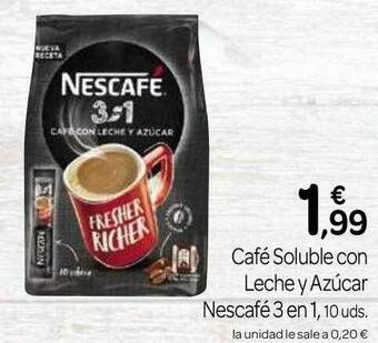 Supermercados El Jamón Café solúble con leche y azúcar nescafé 3 en 1 oferta