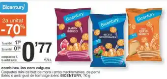 BonpreuEsclat Bicentury Coquetes de blat de moro de tófona, bolets i formatge, mel i arros mediterránes, de pernil ibéric oferta