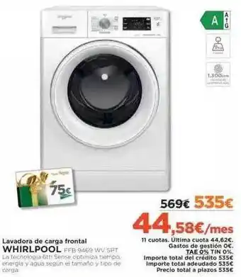 El Corte Inglés Lavadora de carga frontal whirlpool oferta