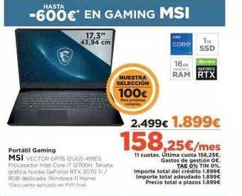 El Corte Inglés Portátil gaming msi oferta