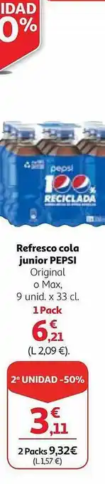 Alcampo Refresco cola junior pepsi original o max oferta
