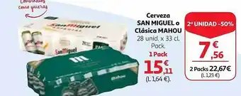 Alcampo 2a unidad -50% cerveza san miguel o clásica mahou oferta