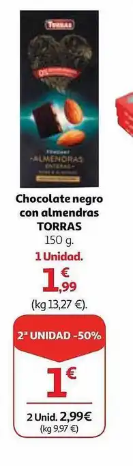 Alcampo Chocolate negro con almendras torras oferta