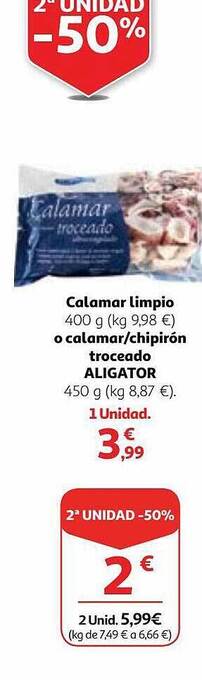 Alcampo Calamar limpio o calamar chipirón troceado aligator oferta