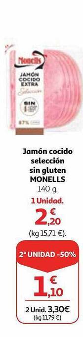 Alcampo Jamón cocido selección sin gluten monells oferta