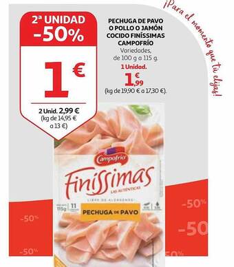 Alcampo Pechuga de pavo o pollo o jamón cocido finissimas campofrio oferta