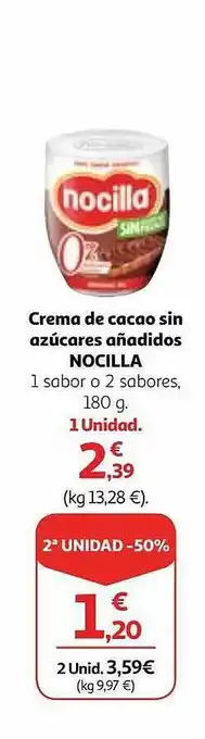 Alcampo Crema de cacao sin azúcar añadidos nocilla oferta
