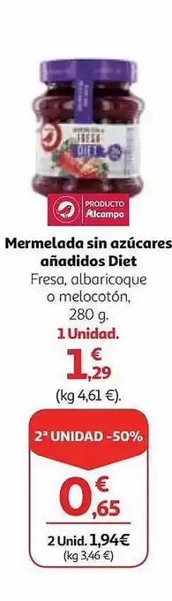 Alcampo Mermelada sin azúcares añadidos diet oferta
