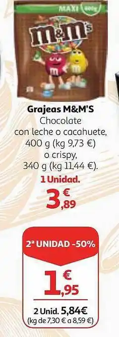 Alcampo Grajeas m&m's chocolate con leche o cacahuete o crispy oferta