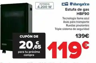 Carrefour Orbegozo estufa de gas hbf90 oferta