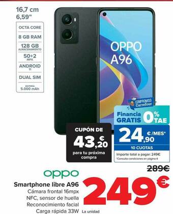 Carrefour Oppo smartphone libre a96 oferta