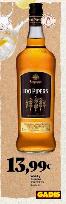 Gadis Whisky escoces 100 pipers oferta