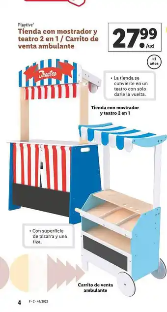 Lidl Playtive tienda con mostrador y teatro 2 en 1 carrito de venta ambulante oferta