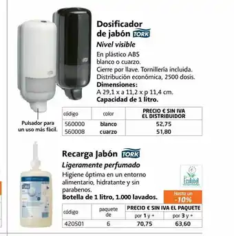 Rajapack Dosificador de jabón tork recarga jabón tork oferta