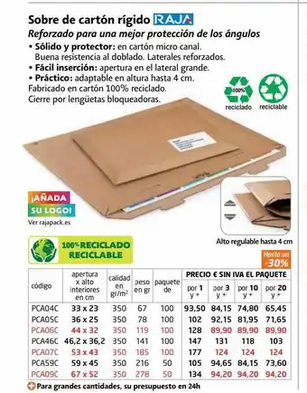 Rajapack Sobre de cartón rigido raja oferta