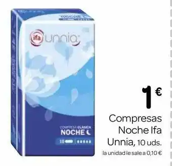 Supermercados El Jamón Compresas noche ifa unnia 10 oferta