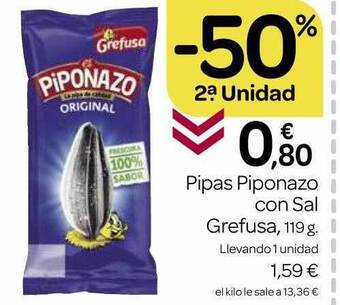 Supermercados El Jamón -50% 2a unidad pipas piponazo con sal grefusa oferta