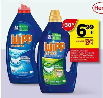 Consum Detergente gel frescor actiu higiene i antiolors wipp express ampolla 37 rentades oferta