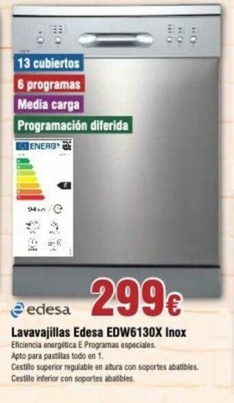 FROIZ Lavavajillas Edesa EDW6130X Inox oferta