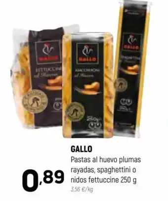 Coviran Gallo Pasta al Huevo Plumas Rayadas, Spaghettini o Nidos Fettuccine 250g oferta