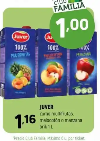 Coviran Juver Zumo multifrutas melocotón o manzana brik 12 L oferta