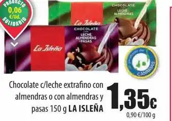 Spar Tenerife Chocolate c leche extrafino con almendras o con almendras y pasas la isleña oferta