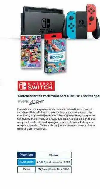 Movistar Nintendo switch pack mario kart 8 deluxe + switch sport oferta