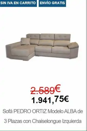 Sin iva en carrito envío gratis 2.589€ 1.941,75€ sofá pedro ortiz modelo alba de 3 plazas con chaiselongue izquierda