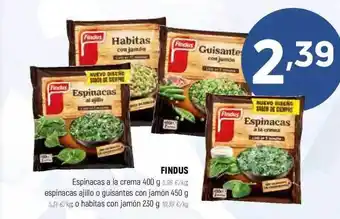 Coviran Findus espinacas a la crema espinacas ajillo o guisantes con jamón o habitas com jamón oferta