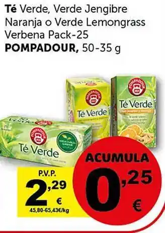 Masymas Té verde, verde jengibre naranja o leve lemongrass verbene pompadour oferta