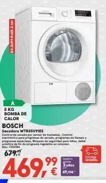 Worten 84,2x59,8x65,2 cm 8 kg bomba de calor bosch secadora wtr85v91es 3 años €19,9 entrega gratuita oferta