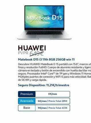 Movistar Matebook d15 i3 11th 8gb 256gb win 11 oferta