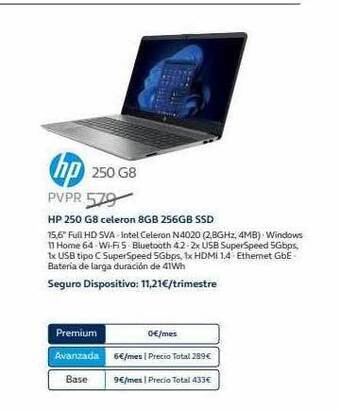 Movistar Hp 250 g8 celeron 8gb 256gb ssd oferta