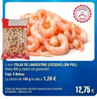 Abordo Colas de langostino cocidas sin piel bolsa netos sin glaseado oferta