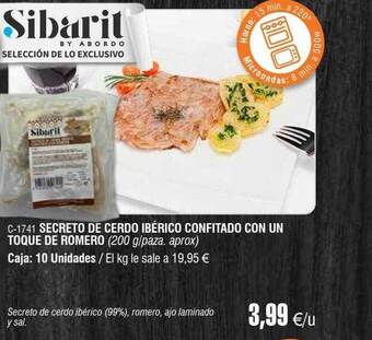 Abordo Secreto de cerdo ibérico confitado con un toque de romero sibarit oferta