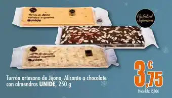 Unide Supermercados Turron artesano de jiiona, alicante o chocolate con almendras unide oferta