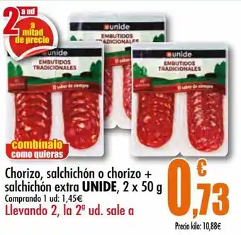 Unide Supermercados Chorizo, salchichon o chorizo + salsichon extra unide, 2 x 50 g oferta