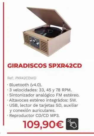 Computer Store Giradiscos spxr42cd ref.: pxr42cdwd - bluetooth (v4.0). 3 velocidades: 33, 45 y 78 rpm. • sintonizador analógico fm estér oferta